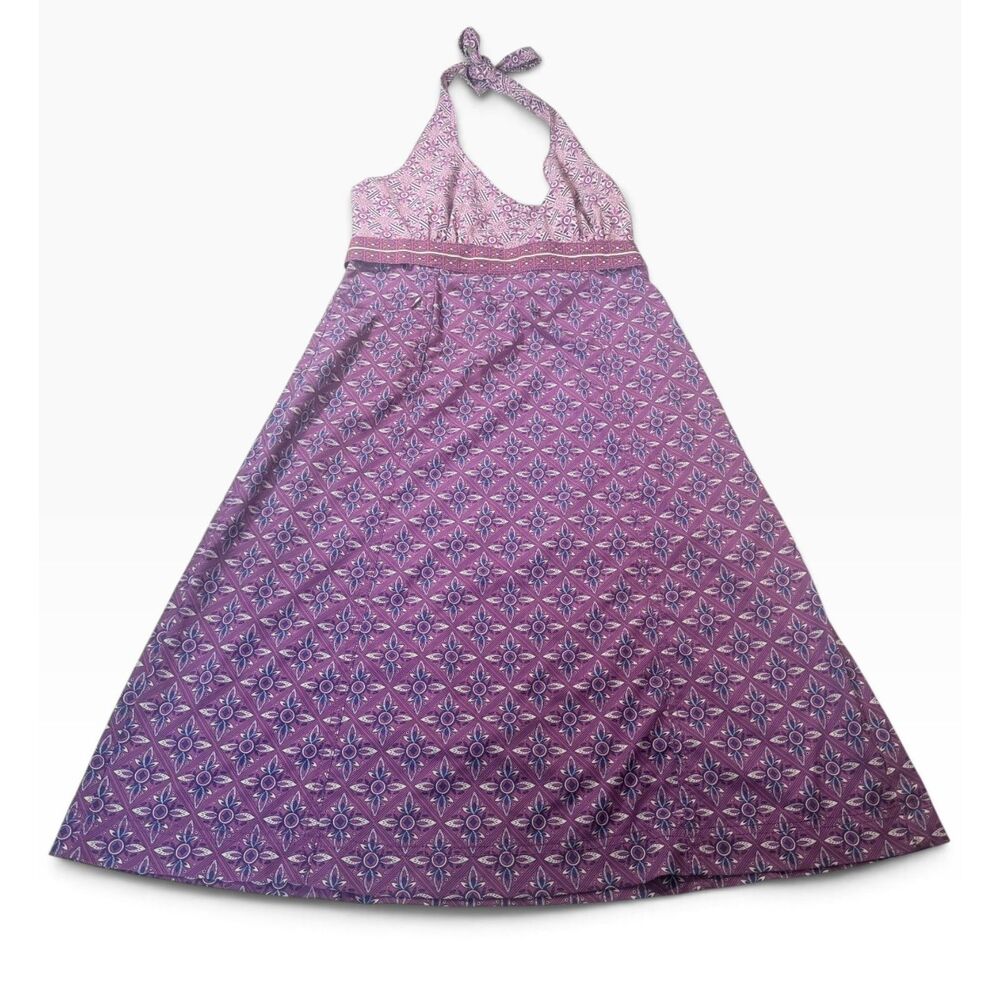 Athleta Womens Purple Boho Geometric Tie Halter Neck Sundress Stretch Medium